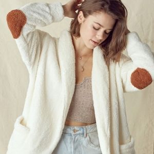 Fuzzy Cardigan With Elbow Patch